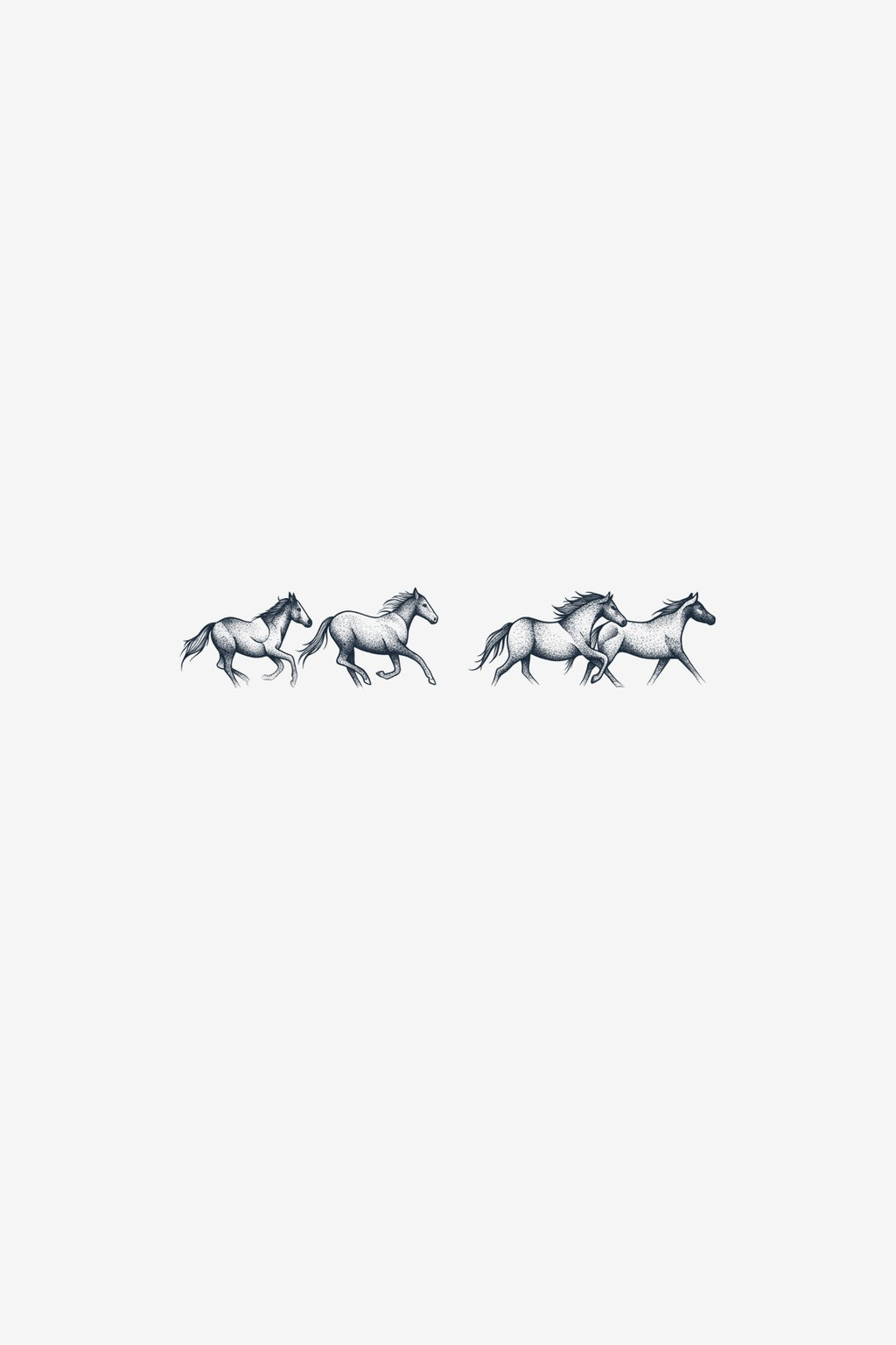 Patru cai în galop, tatuaj temporar Inklabs, redați în punctaj fin pe o linie continuă