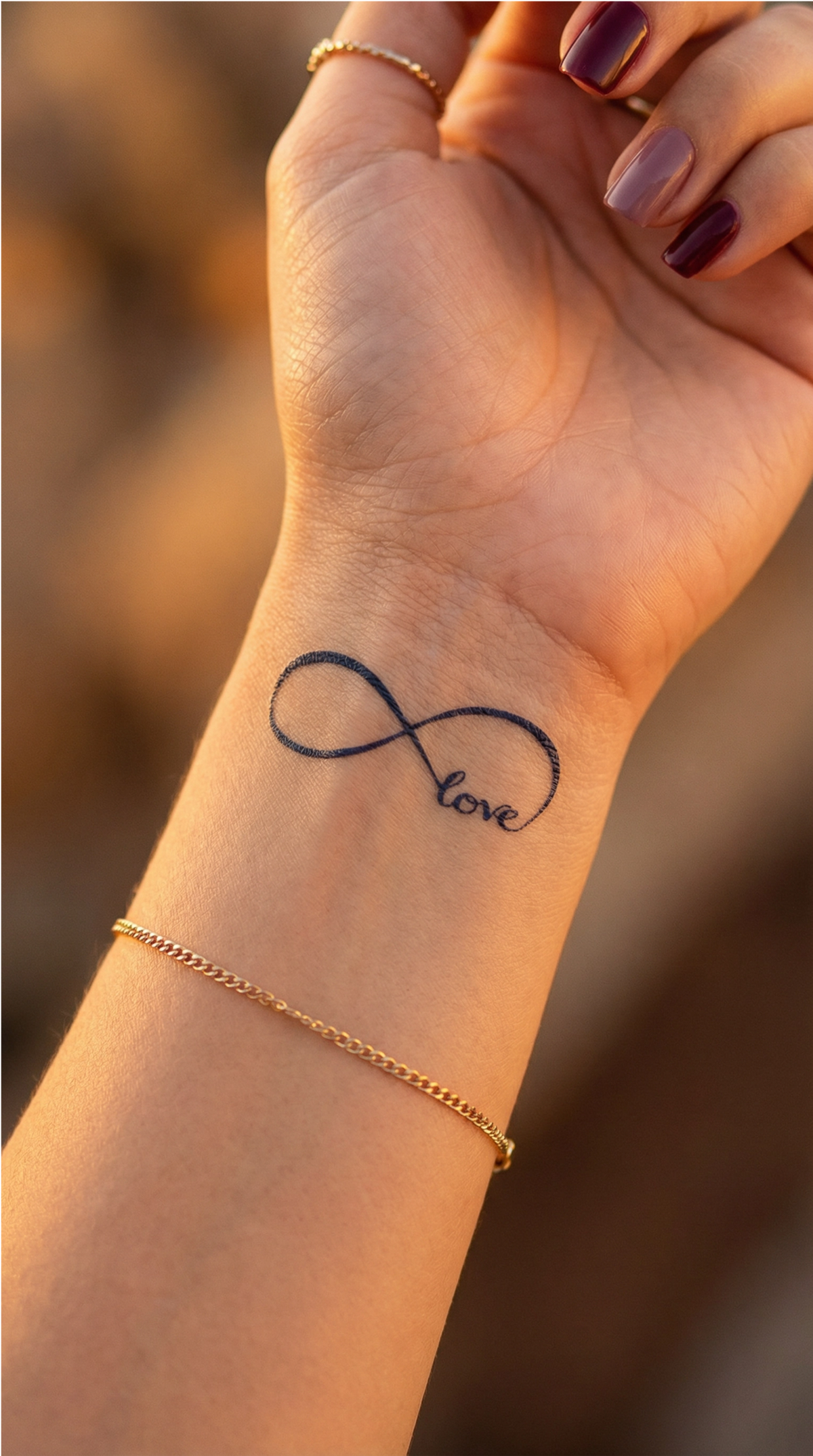 Tatuaj temporar fine-line „Infinit” aplicat pe piele, cu linii clare și margini bine tăiate